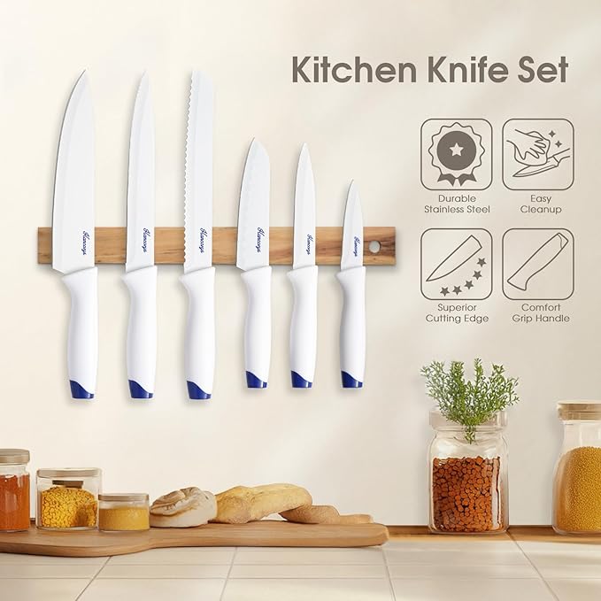 Kitchen Knife Set, 13PCS Chef Knife Set with Nonstick Ceramic Anti-Rust Coating, Cooking Knives with 6 Blade Guards, Dishwasher Safe, Gifts for Dad, Mom, Husband and Wife