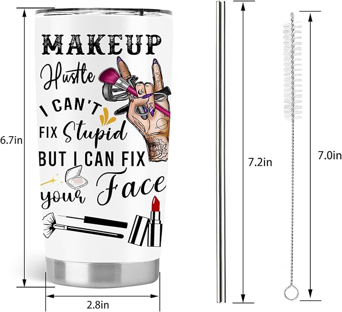 Cosmetology Gifts for Women, Esthetician Makeup Artist Cosmetology Gifts, 20oz Stainless Steel Tumbler with Lid Straw