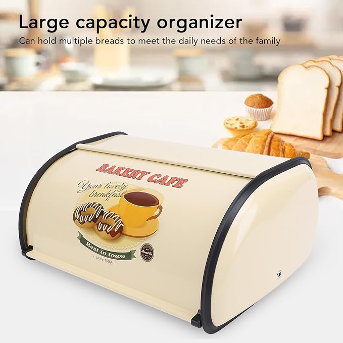 Bread Box,Roll Top Bread Box Vintage Bread Container for Kitchen Countertop Drum Type Metal Bread Storage Bin for Bread Cake Doughnut Biscuit Food Tableware (Type 3)