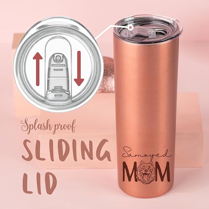Onebttl Samoyed Dog Mom Gifts, Dog Lover Gifts for Women, Best Dog Mom Ever, 20 oz Rose Gold Insulated Tumbler