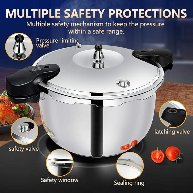 Stainless Steel Pressure Cooker 12 quart Peterboo Induction Compatible Thickened Pressure Cooker with Spring Valve Safeguard Devices, Compatible with Gas & Induction Cooker 8-12 people Use