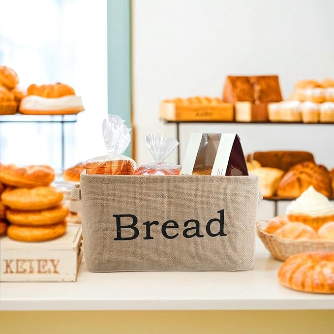 YAHUAN Burlap Bread Basket with Handles Bread Bin for Keeping Bread, Jute Bread Box for Kitchen Counter Pantry(Original)