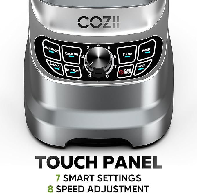 COZII Countertop Blenders for Kitchen, Professional 2000 Peak Watt for Smoothies/Ice Crushing/Frozen Drink/Puree, Smoothie Blender with 64oz Pitcher & 21oz To-go Cup, Dishwasher Safe, Dark Grey