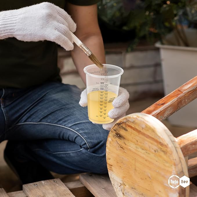 Turbo Bee Plastic Measuring Cups 8OZ,100 PACK Disposable Mixing Cups with 100 Mixing Sticks,Paint Graduated Measuring Tumblers for Epoxy Resin, Paint Mixing, Art DIY