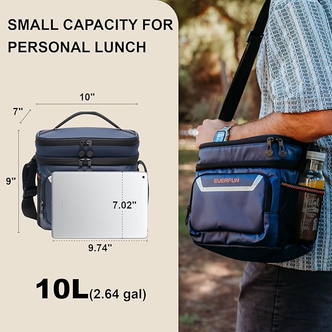 Everfun Womens Lunch Box Two Compartments Insulated Lunch Tote Bag Large Leakproof Soft Cooler for Work Picnic Travel (Blue)