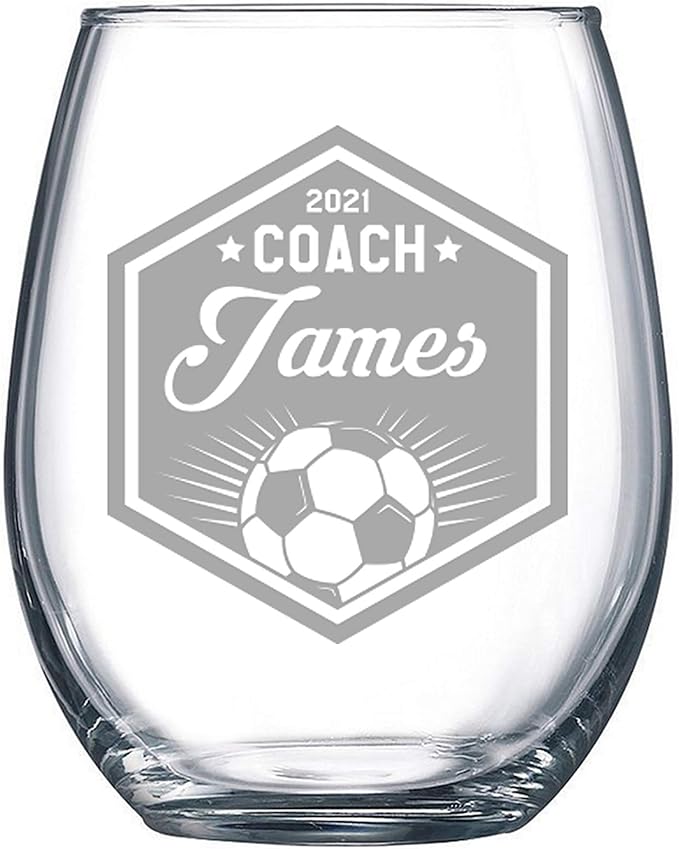 Soccer Coach Beer Glasses - Soccer Coach Gifts Personalized Coach Pint Glass Engraved Coach Award Soccer Beer Glass End of Season Gifts Coach (Soccer, Stemless Wine Glass Gift Box)