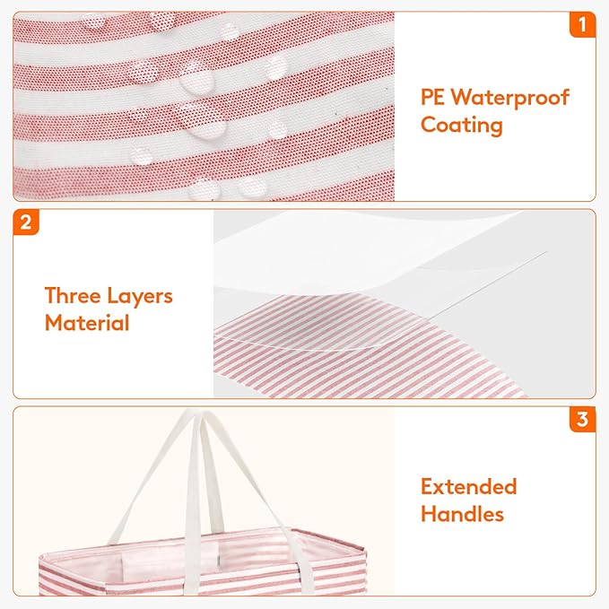 Lifewit Extra Large Tote Bag, Reusable Grocery Bags with Metal Wire Frame and Handles, Standing Utility Foldable Shopping Bags for Storage, Picnics, Beach, Pool, Laundry, Car 2 Packs 46L Gray and Pink
