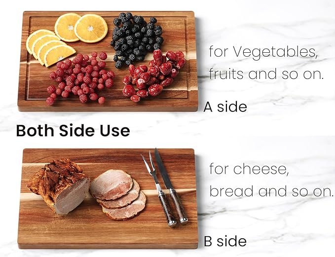 Acacia Wood Cutting Boards for Kitchen(Set of 3),Wooden Chopping Boards Set with Juice Groove,Serving Board with Holder,Butcher Block for Meat,Vegetables,Fruit