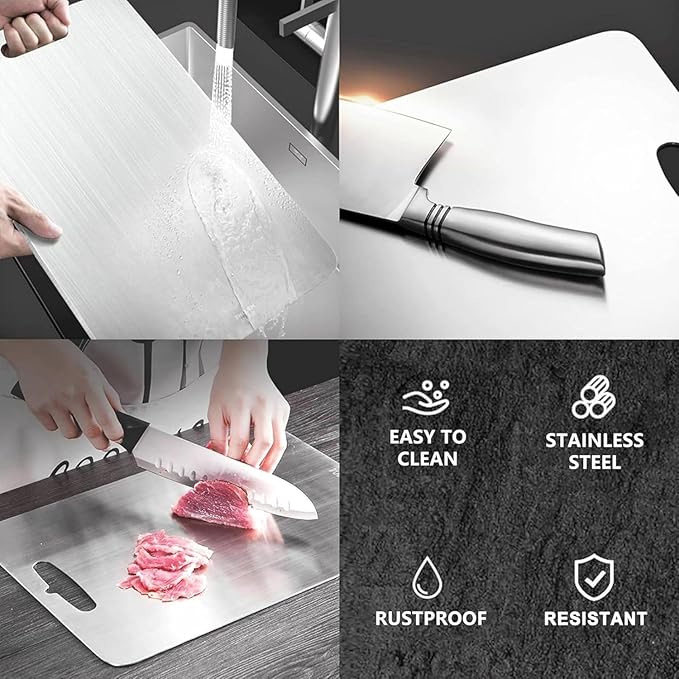 Premium Pure Titanium Cutting Board for Kitchen New Upgrade Double Sided Dust-free Cutting Board,Hygiene Durable Dishwasher Chopping Board for Meat, Vegetables & Fruits (L - 1Pack)