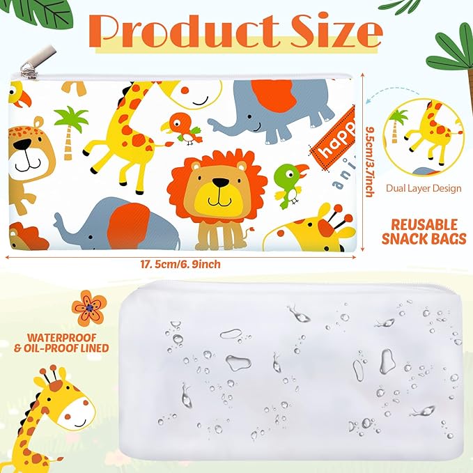 Chumia 6 Pcs Reusable Snack Bags Christmas Gifts Food Safety Washable Snack Bags Lunch with Zipper Portable Sandwich Bag Food Storage Pouch Double Layer(Forest,6.9 x 3.7 Inches)