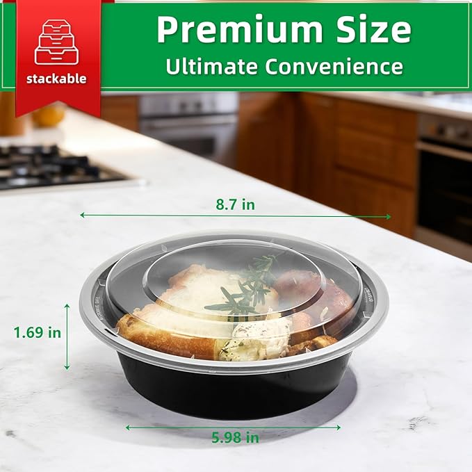 Meal Prep Containers Reusable 10 Pack-28 oz Food Storage Containers with Lids To Go Food Containers Takeout, Microwave Dishwasher Freezer Safe, Stackable, BPA Free, Plastic (Black)