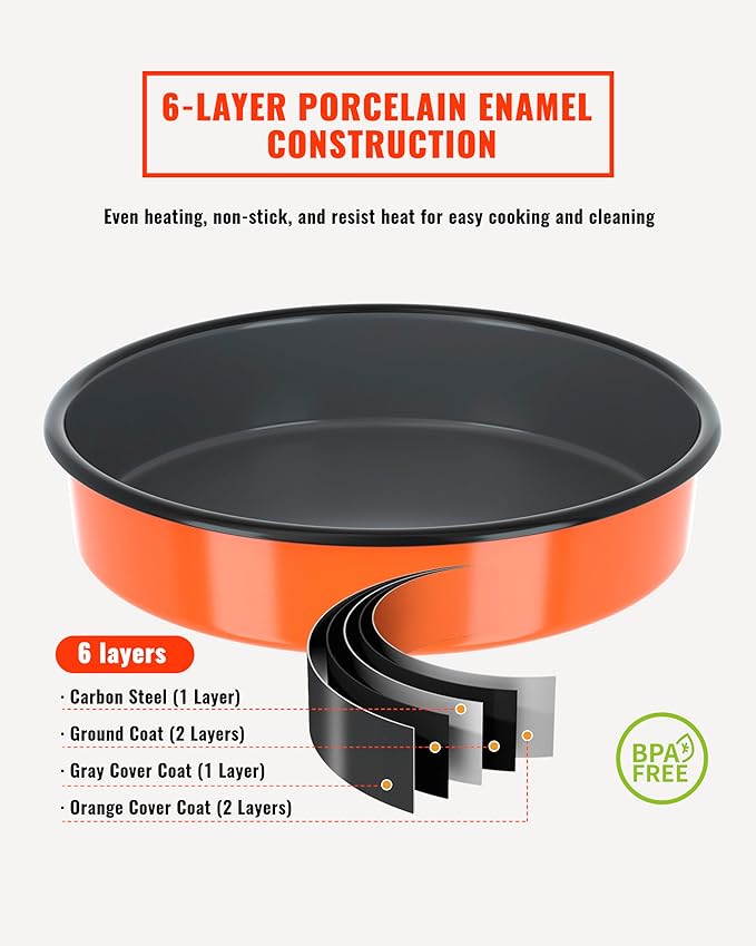 Round Roasting Pan Set Bakeware 4 Pack Baking Cake Pans Enamel Casserole Dish 9/10/12/14 Inches Chicken Roaster Oven Dishwasher Safe Christmas New Year Holiday Gift (Orange)