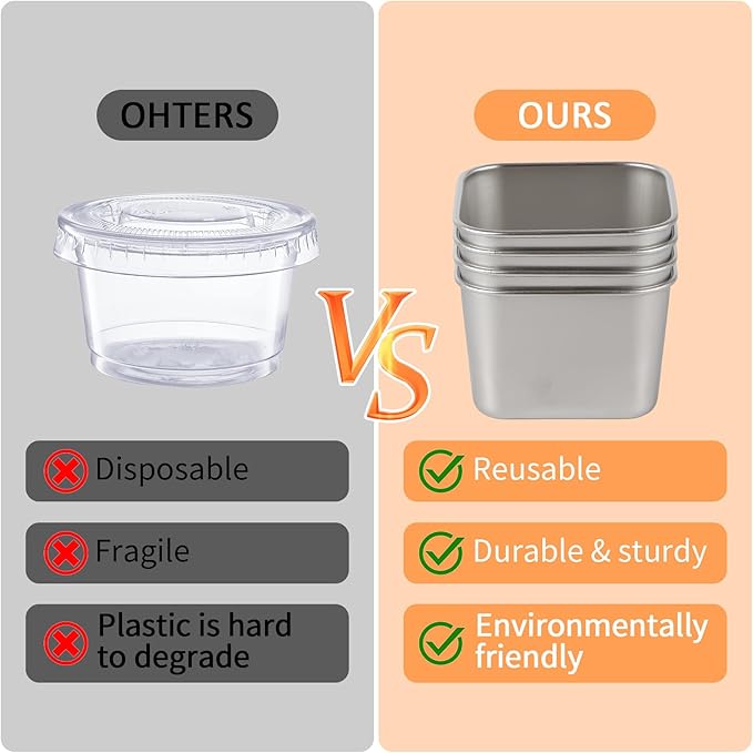 6oz Stainless Steel Sauce Containers with Lids, Leakproof Reusable Salad Dressing Containers for Lunch Boxes Picnics Travel, Dishwasher Safe Food Storage. 3 pcs
