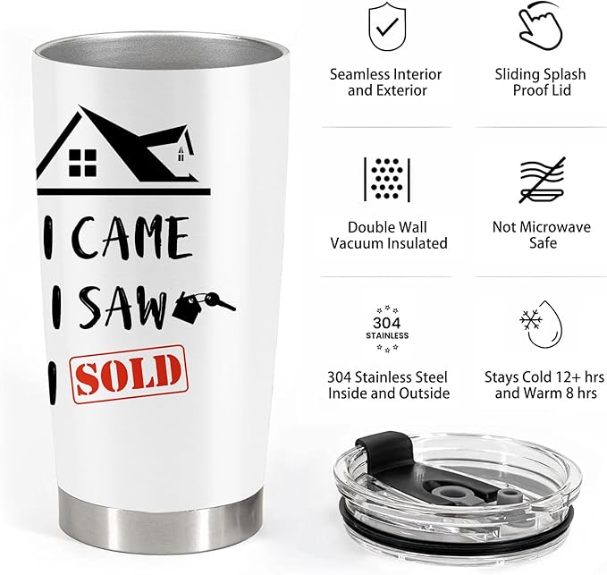 Realtor Gifts, Real Estate Agent Gifts, Closing Gifts For Realtor, 20oz Stainless Steel Tumbler with Lid Straw