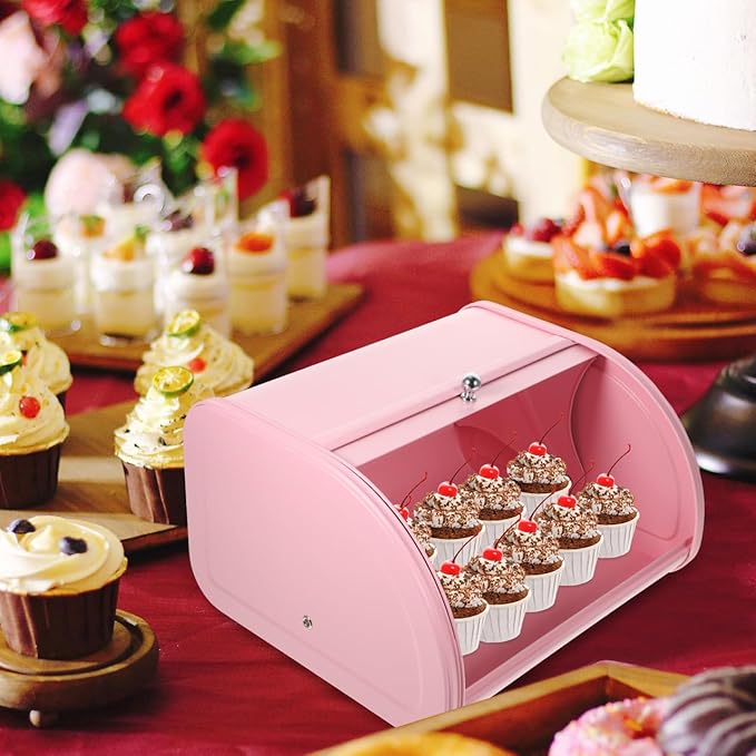 Amosfun Modern Metal Bread Box for Kitchen Countertop Stainless Steel Bread Boxes for Kitchen Counter Breadbox for Countertop read Holder for Counter Bin Roll Top Bread Box