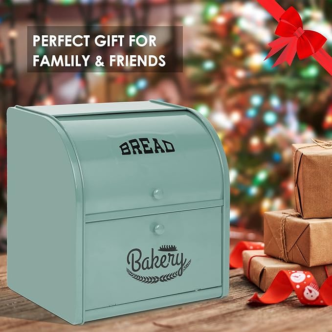 Stainless Steel Bread Box, 2 Layer Roll Top Bread Boxes, Large Capacity Food Storage Container for Kitchen Counter, Metal Bread Bin, Bread Holder for Countertop 11.8" x 9.6" x 12.8" (Green)