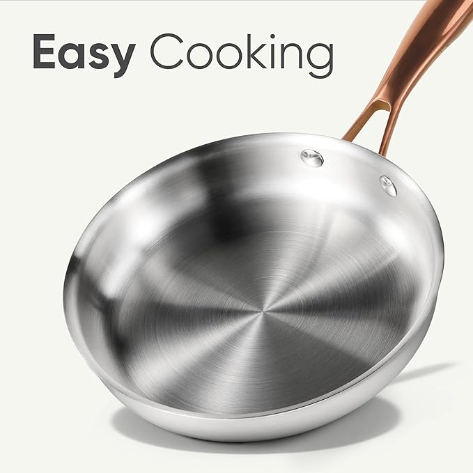 CAROTE 8"+10" +12" Stainless Steel Frying Pan Set, Non-Toxic PTFE & PFOA Free Fry Pan & Omelet Pan, Oven Safe, Compatible with Induction, Ceramic, Gas Cooktops, Silver