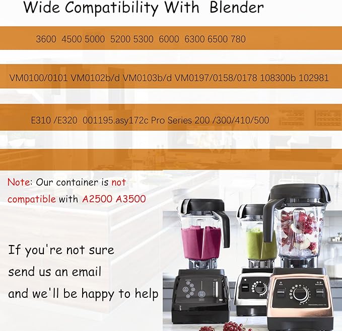 Blender Pitcher 64oz Low-Profile, Compatible with vit 780 75-0 75-00 5000 5200 6300 7800 Vm0102 Vm0103 Vm0197 E310 Classic/Commercial/Professional Series etc Blender, Blender jar cup,10 Years Warranty