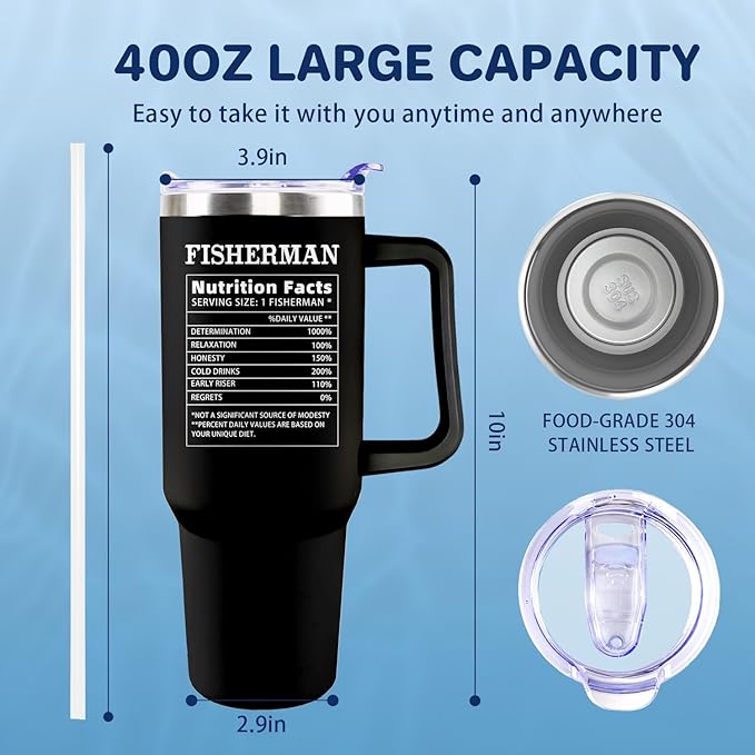 Fishing Tumbler Gifts with Handle For Men 40OZ Born to Fish Gift Stainless Steel Cups Fisherman Gifts For Dad Daddy Fish Mugs with Fish Father Day's Gift from Daught Son