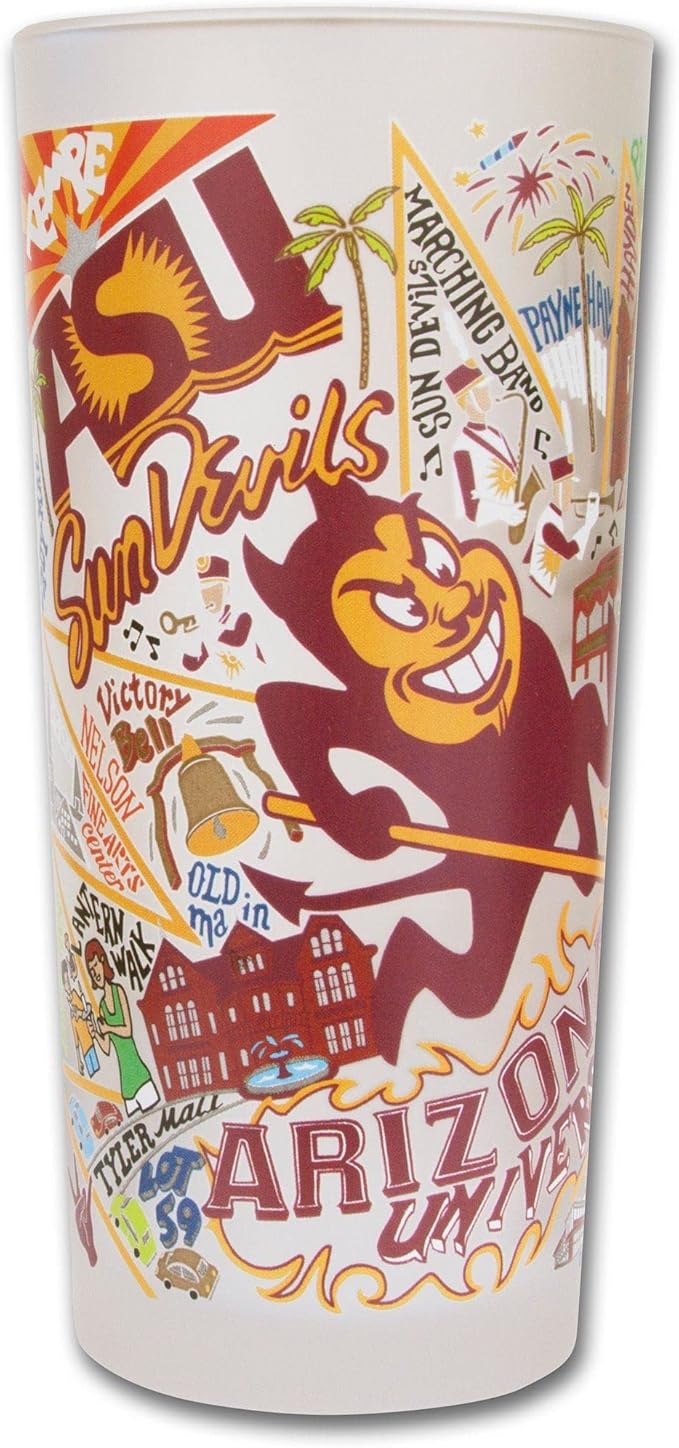 Catstudio Drinking Glass, Arizona State University Glass Cup for Kitchen, 15oz Dishwasher Safe Tumbler for ASU Alumni