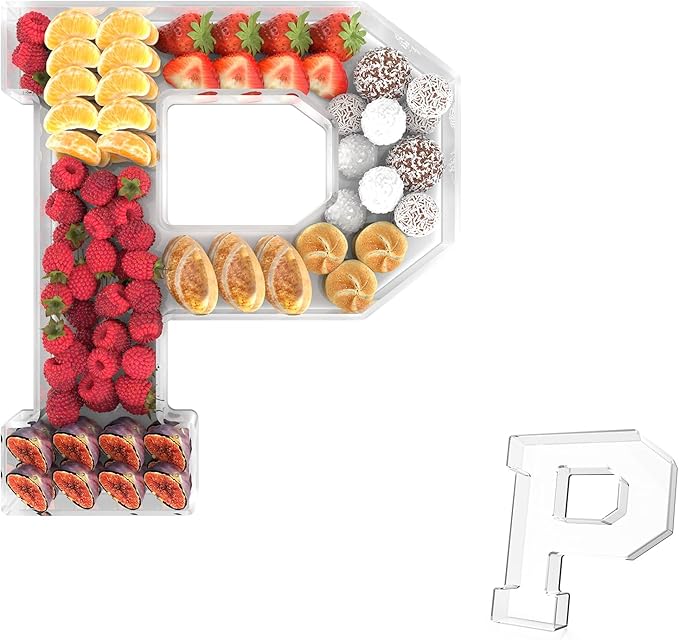 13.8" Acrylic Letter Charcuterie Tray, Charcuterie Letters Fillable Box for Food, Reusable Serving Cake Candy Dish Display Tray for Birthday Anniversary Party Decoration (Letter P)
