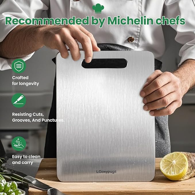 Katuchef Titanium Cutting Board 100% Pure Titanium Cutting Boards for Kitchen Non Toxic, Double-Sided Medical-Grade Hygiene Durable Non Moldy Dishwasher Safe Meat Fruit metal Board