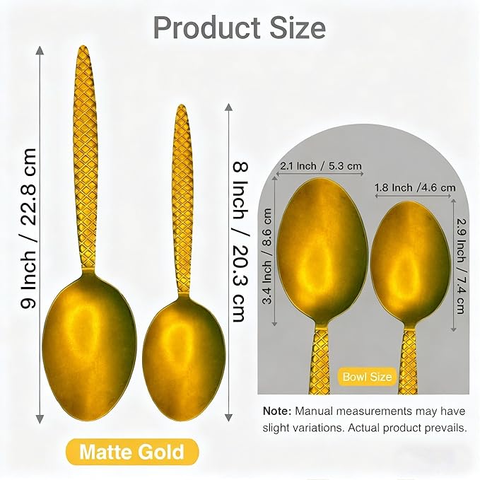 Chef Kunz Spoons - Professional Set for Basting, Plating, Quenelle, Serving, Sauces| Vintage-inspired 8" & 9" Chef Spoon Set| Culinary Plating Tools with Non-Slip Grip (Gold)