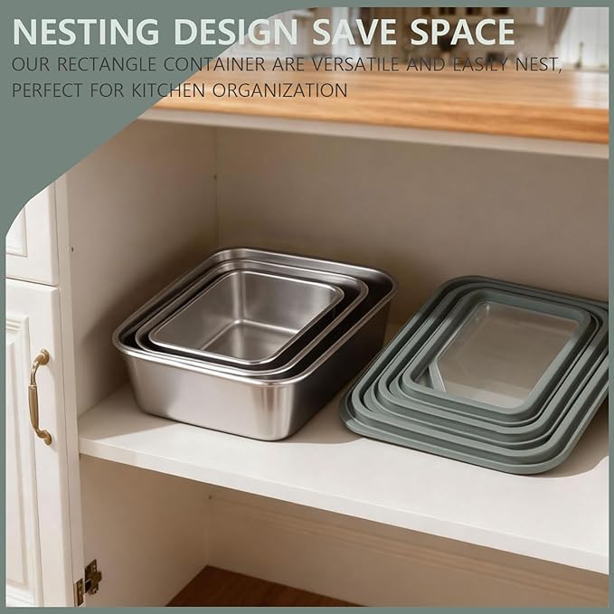 Stainless Steel Food Storage Container with Glass Lids, 3 Pack Nested Lunch Boxes, Airtight Lid Food Container for Sandwiches, Snacks, Meal Prep and Kitchen Storage
