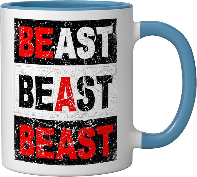 Retro Be A Beast Gym Training Shirt Ceramic Mug, Blue/White