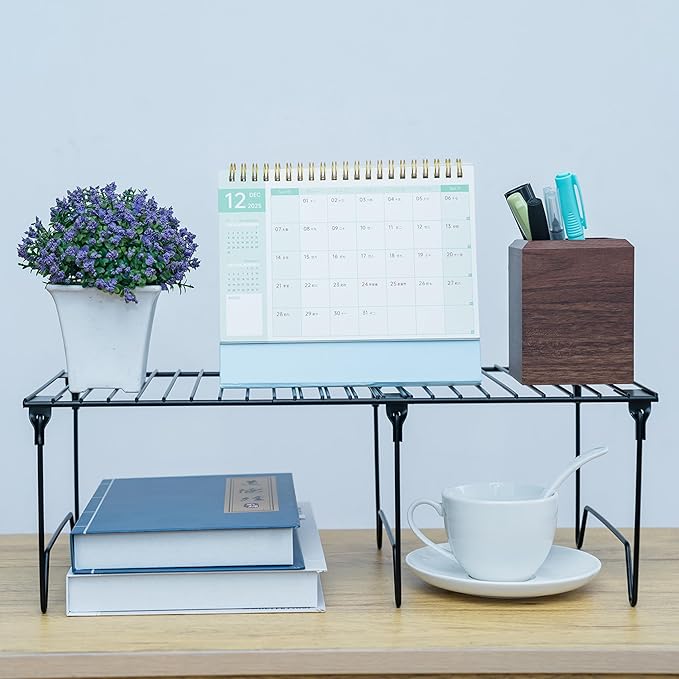 1/2-Piece Set cabinet organizer shelf,kitchen counter shelf,Foldable Pantry Shelf,Plate, Dish,Rustproof Metal Storage Organizer (2, Black)