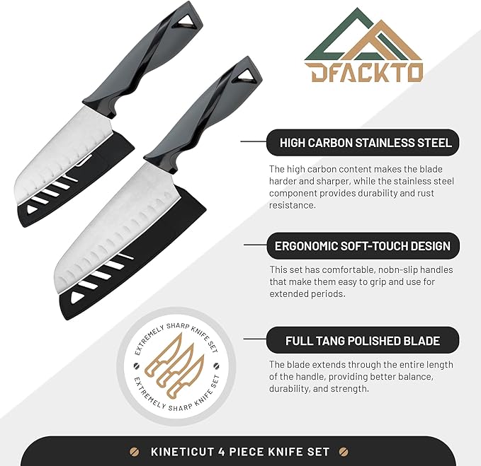 DFACKTO 2 Piece Santoku Knife Set with Covers, Stainless Steel Chefs Knife, Dishwasher Safe without Block, Sharp Kitchen Knives with Covers, Cooking Knife with Sheath, Cuchillos, Gray
