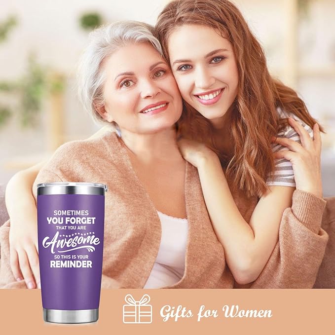 Christmas Gifts for Women - Sometimes You Forget You're Awesome Inspirational Coffee Mug Cup - Thank You Birthday Gifts for Women, Mom, Teacher - Purple 20 oz Tumbler
