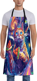 Cosmic Pizza Cat Apron for Women, 28x33in, Kitchen Chef Aprons with 2 Pockets, Polyester, Cute Cat Apron for Cooking BBQ Baking Gardening Chef, Gifts for Mom Wife Dad