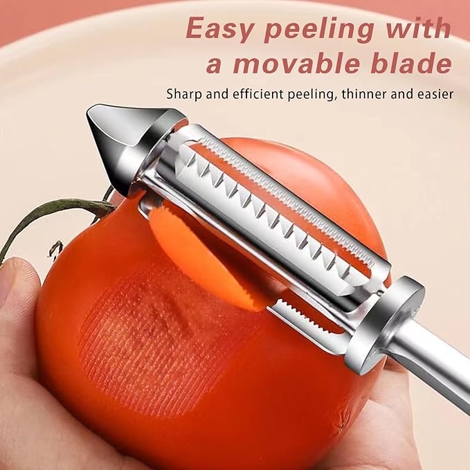 3-in-1 Multifunction Vegetable Peeler, Zinc Alloy Potato Peeler with Stainless Steel Blades, Serrated Peeler & Julienne Slicer, Comfort-Grip Handle for Fruits, Carrots, Cucumber, Kitchen Tools