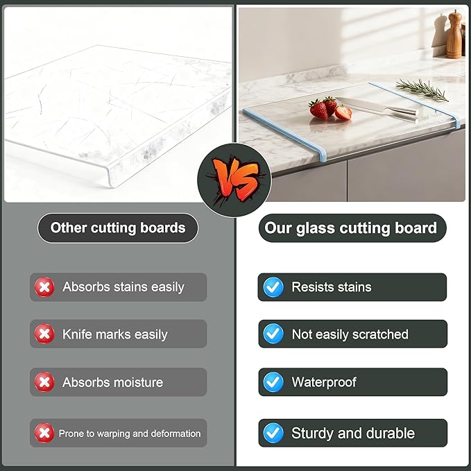 Clear Cutting Board for Countertop (17"x13.3"),Glass Cutting Board with Lip,Kitchen Countertop Protector, Non Slip,Gifts suitable for Christmas, Mother's Day and fatherly occasions (Blue)