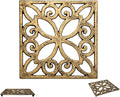 Comfify Decorative Cast Iron Trivet for Kitchen or Dining Table – Square with Vintage Pattern – 6.5" x 6.5" – Rubber Pegs – Recycled Rustic Metal – Gold with Black
