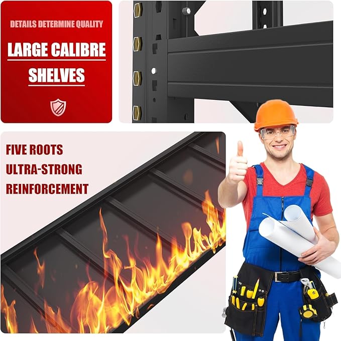Heavy Duty Garage Shelving Units,6000LBS Deep Storage Shelves,Adjustable Metal Shelves,Large Steel Storage Racks,Industrial Shelving for Shop,Warehouse,Basement (Black, 24" D*52" W*48" H, 3 tier)