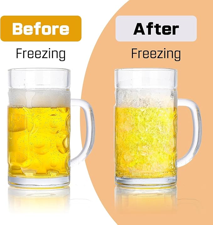 20oz Heavy Glass Beer Mug Set of 6 with Handle,Beer Mugs for Freezer, Large Glass Beer Stein