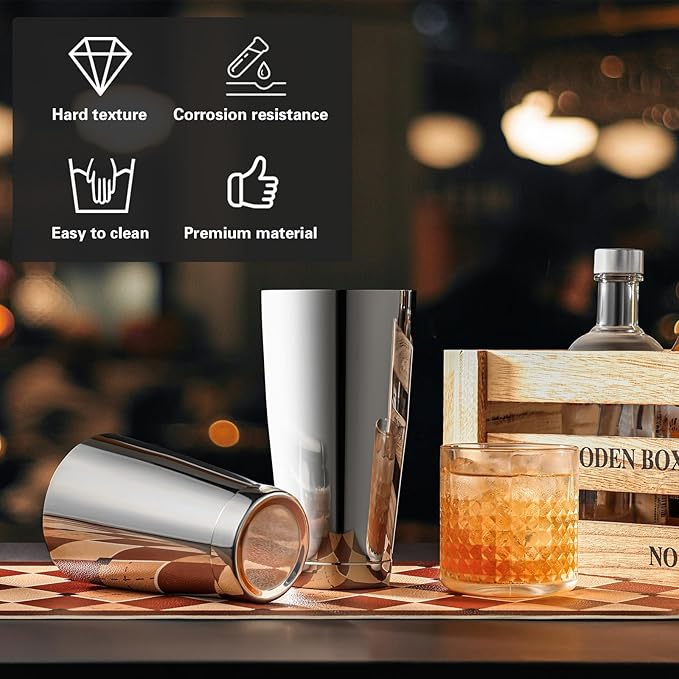 WOTOR Boston Cocktail Shaker Set, 18 oz & 28 oz Stainless Steel Weighted Shaker Tins, Metal Martini Shaker Drink Mixer for Bartending, professional Bar Tools for Bartender （Sliver）