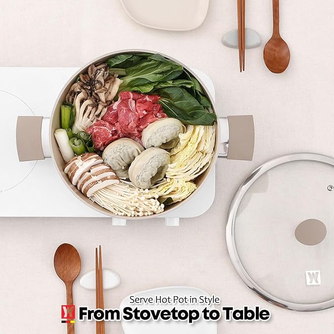 Aluminum Saute Pot with Ceramic Coated Non-Stick Surface, 7-Layer Coating, Tempered Glass Lid, All Cooktops Compatible, PFOA, PFAS, Lead, Cadmium Free, 4.44L / 4.69Quarts