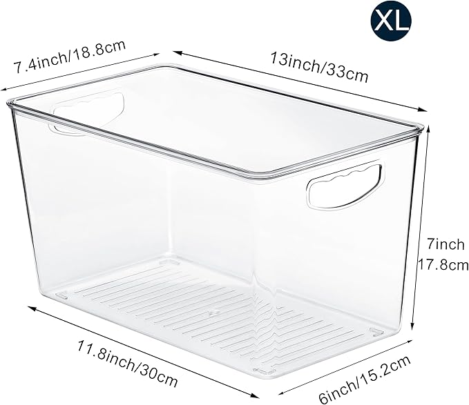 theaoo Clear Storage Bins with Lids Stackable - XLarge Plastic Containers for Pantry Organization and Storage - Perfect for kitchen,Fridge,Laundry Room,Bathroom,Garage,Closet,Cabinet Organizer -6 Pack