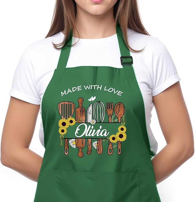 Custom Apron for Mom, Mother's Day Gift for Mom with Name, Personalized Kitchen Gifts for Mother, Women, Wife, Adjustable Customized Baking Kitchen Cooking Apron - Personalized Mom Gifts from Husband