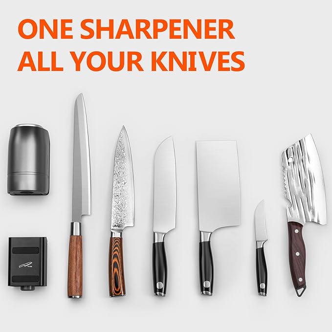 Longzon ZForge Electric Rolling Knife Sharpener Adjustable 10°–25° Angles, Easy Sharpening, Professional Kitchen Knife Sharpener Kit with Diamonds Discs for All Kitchen Knife Sets