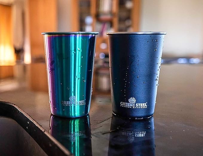 Greens Steel 10oz Rainbow Stainless Steel Tumbler (4 Pack) - Premium Metal Drinking Glasses | Stackable Durable Cup | Great for Kids