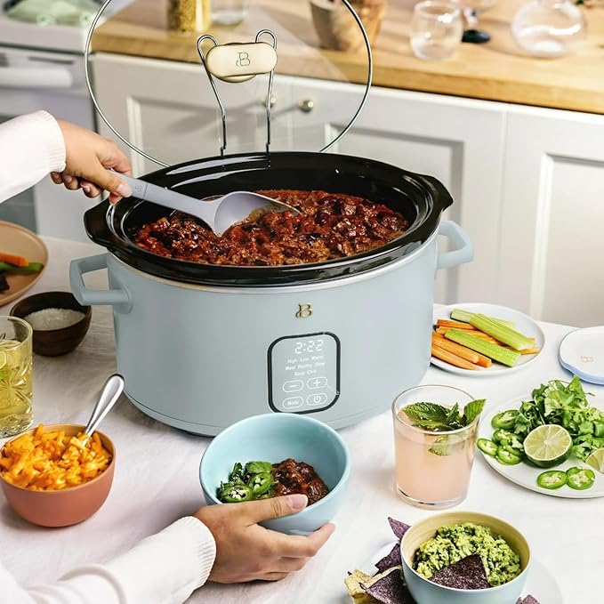 Beautiful 6 Qt Programmable Slow Cooker with Touch Control, Digital Timer and Keep Warm Function – Large Electric pot Capacity Kitchen Appliance by Drew-Barrymore (Hydrangea)