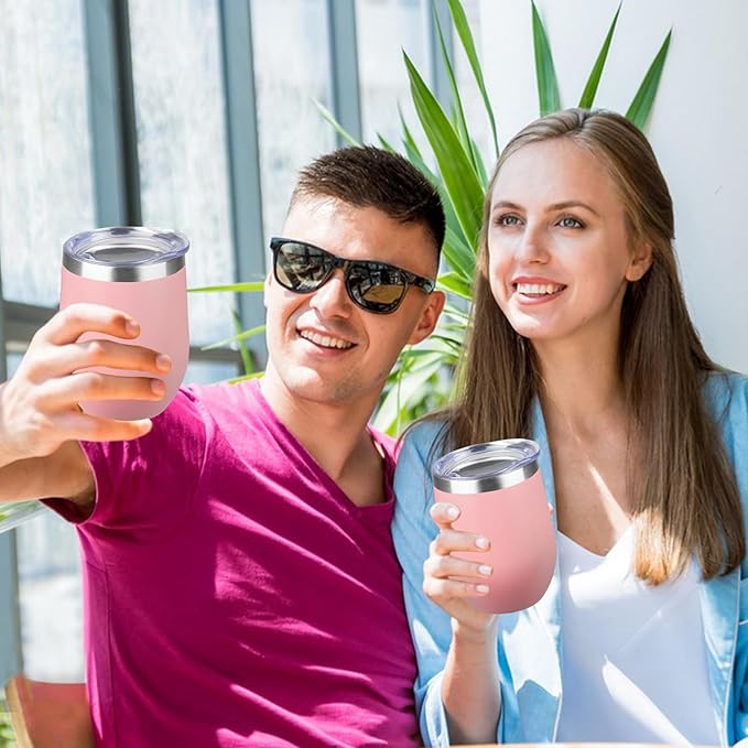 StarSpeed 12oz Wine Tumbler with lid, Stainless Steel Travel Mugs Stemless Double Wall Insulated Coffee Cup, Insulated Wine Glasses Travel Tumbler for Cold & Hot Drinks(Light Pink, 1)