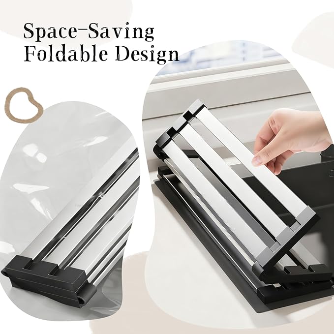 Roll Up Dish Drying Rack Over The Sink Kitchen,304 Stainless Steel, Foldable Organizer, 16.5"x13" Compact Size, Fits Kitchen & RV Sinks, Heavy Duty for Dishes, Fruits & Vegetables