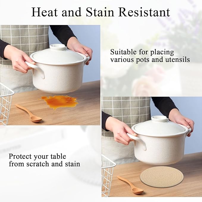 SHACOS 8 Inches Trivets for Hot Dishes, Pot Holders for Hot Pots and Pans, Handmade Cotton Woven Trivets Set, Heat-Resistant Hot Pads Plate Mats for Kitchen Countertops, Table Decor (Khaki, 4pcs)