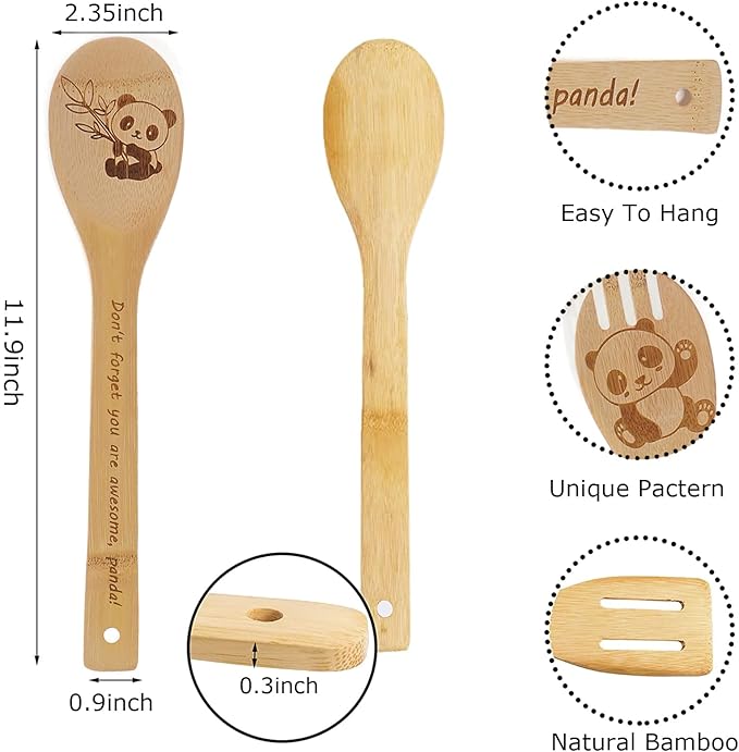 5PCS Panda Wooden Cooking Spoons Set Panda Gifts for Women Kitchen Decor Bamboo Cooking Utensil Spoons for Housewarming Wedding Anniversary Thanksgiving Christmas Gifts Mom Women