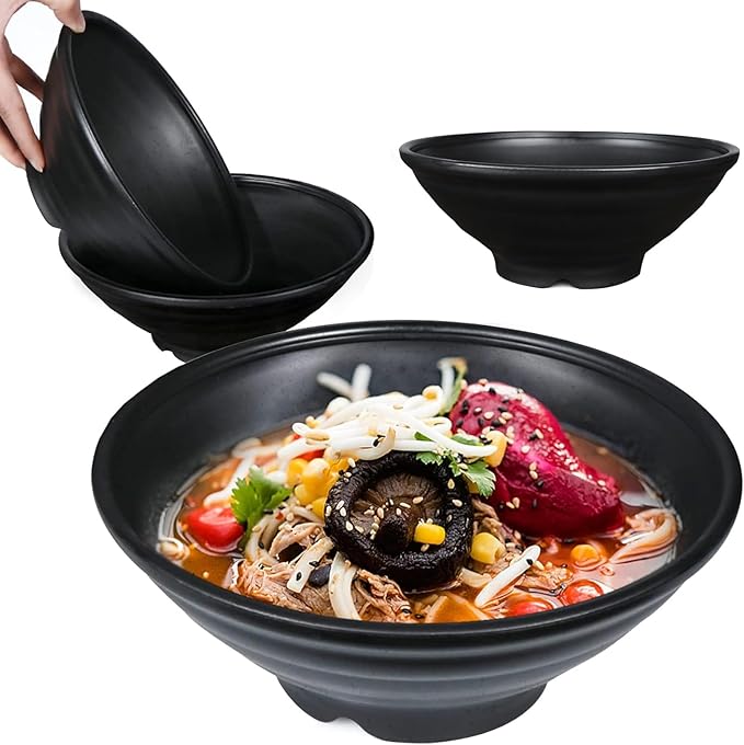 shopwithgreen Thin Plastic & Wheat Straw Japanese Ramen Bowl Set of 4, 44 OZ Large Ramen Bowls for Pho Thai Udon Soup Buldak Noodles, Dishwasher & Microwave Safe, Wheat Straw Bowls Set, NOT CERAMIC